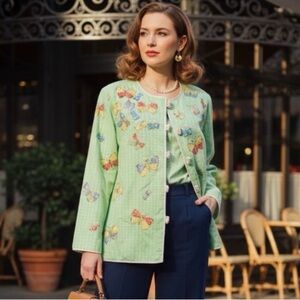 Indigo Moon Mint Green Sequin Butterflies Jacket size medium gentle use
